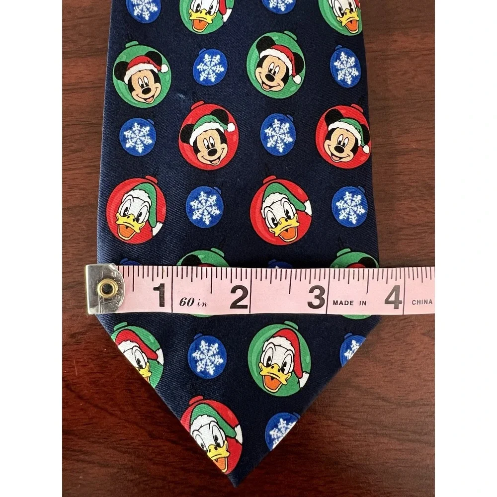 Disney Mickey Mouse Donald Duck Christmas Ornament Navy Blue‎ Polyester Necktie